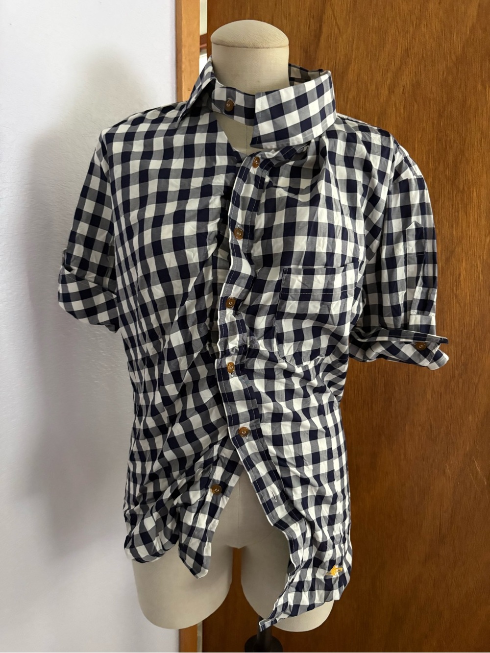 VIVIENNE WESTWOOD Man London sz 1 S Drunken Shirt Button Gingham Blue White